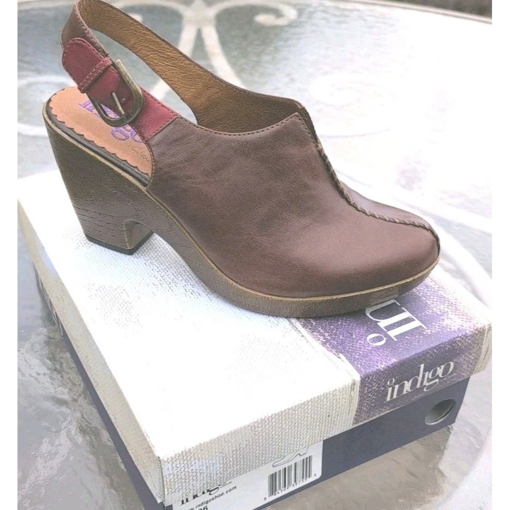 Sz 9 Indigo Carle Women's Leather Buckle Platform ‎ Shoes Chestnut
